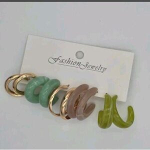 Trendy Resin & Metal Hoop Earrings Set – 6 Pairs