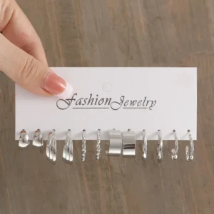 Silver Tone Hoop & Stud Earring Set - 9 Pairs